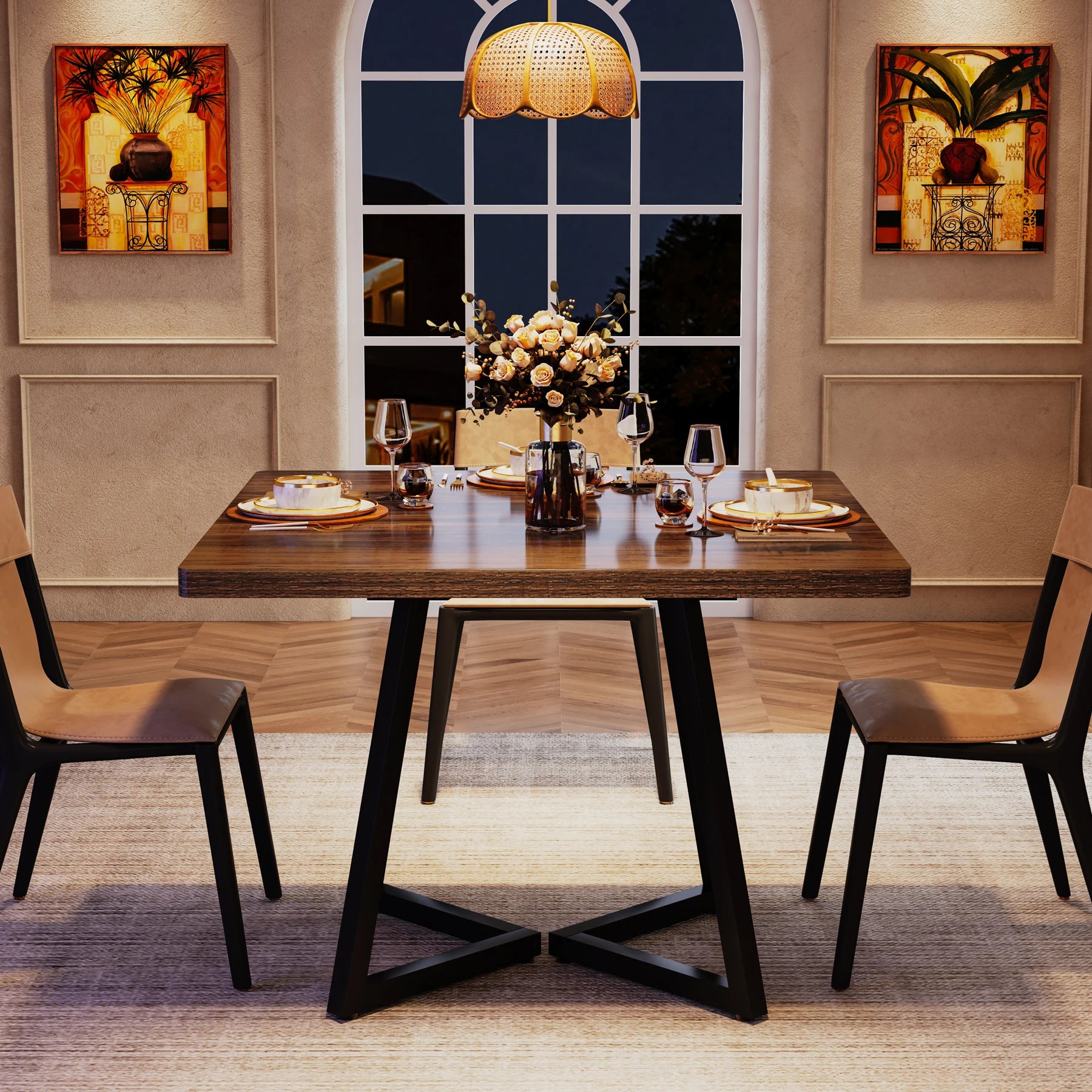 Tribesigns Wooden Square Dining Table with Metal Base for 4