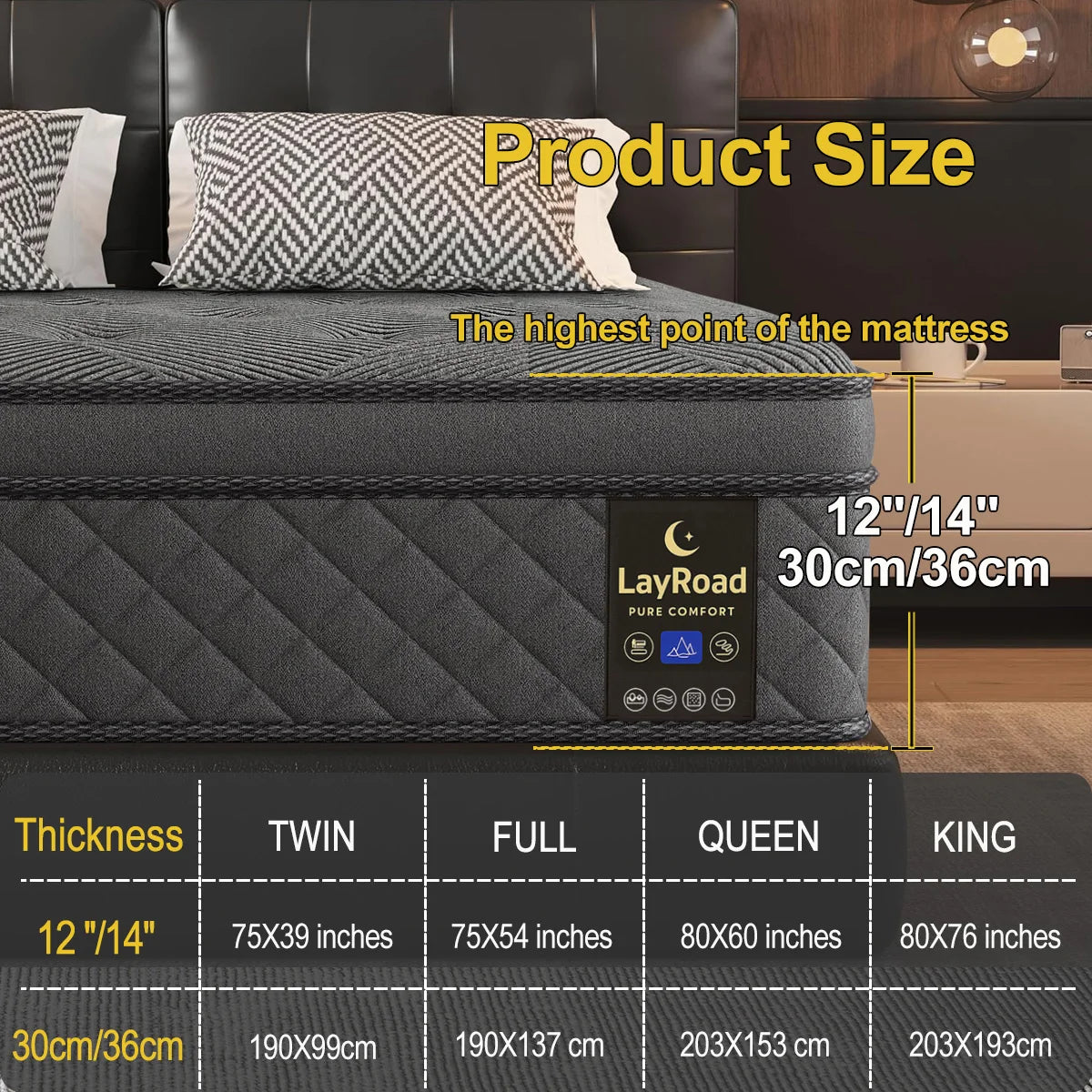 12" Memory Foam Hybrid Mattress Twin, Full, Queen, King Medium Firm
