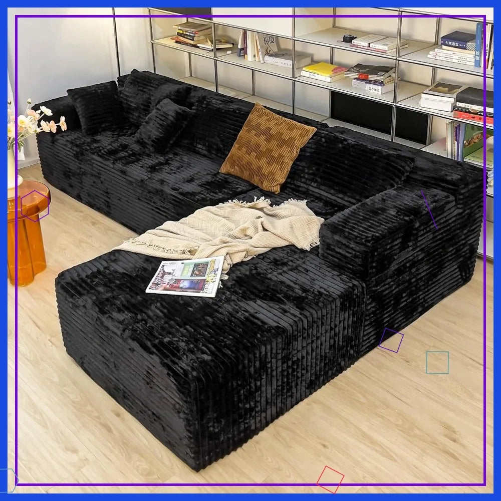 Corduroy Sectional Couch with L-Shape Chaise