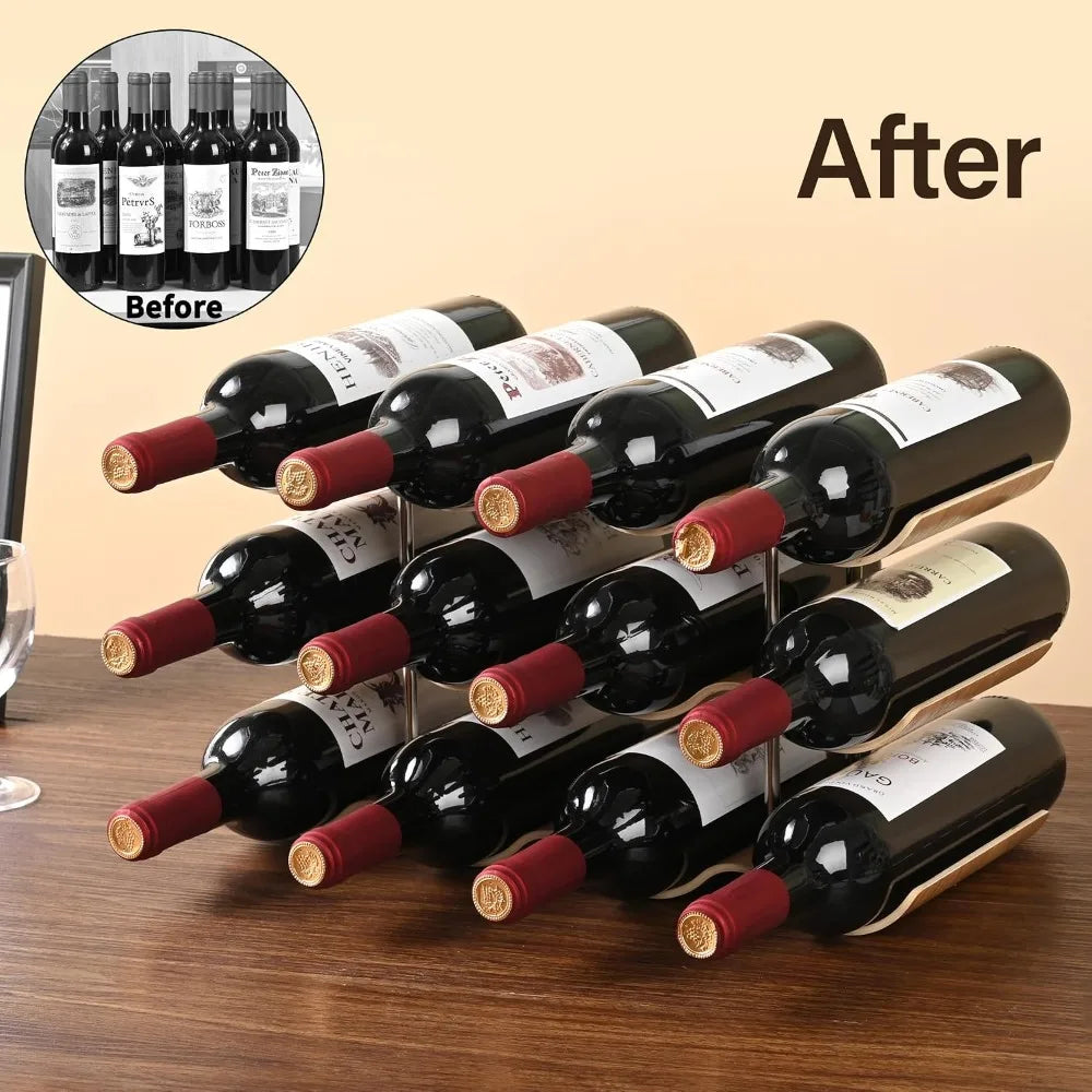 3-Tier Wood Wine Countertop Rack for 12 Bottles