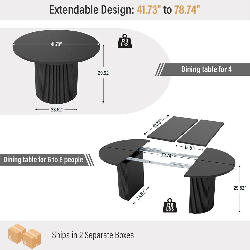 41-78" Modern Oval Extendable Dining Table with Stylish Fluted Base for 4-8 People
