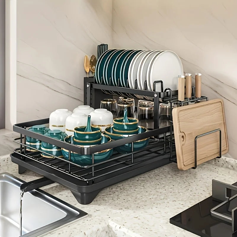 Commercial Grade Dish Drying Rack – 2-Tier Stainless Steel with Water Catch Tray