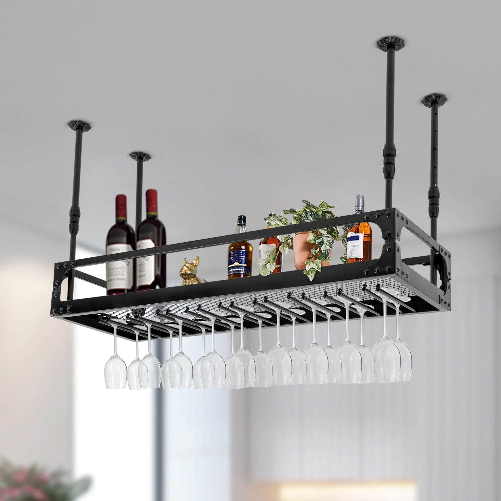 Ceiling Mount Iron Wine Rack with Stemware Holder