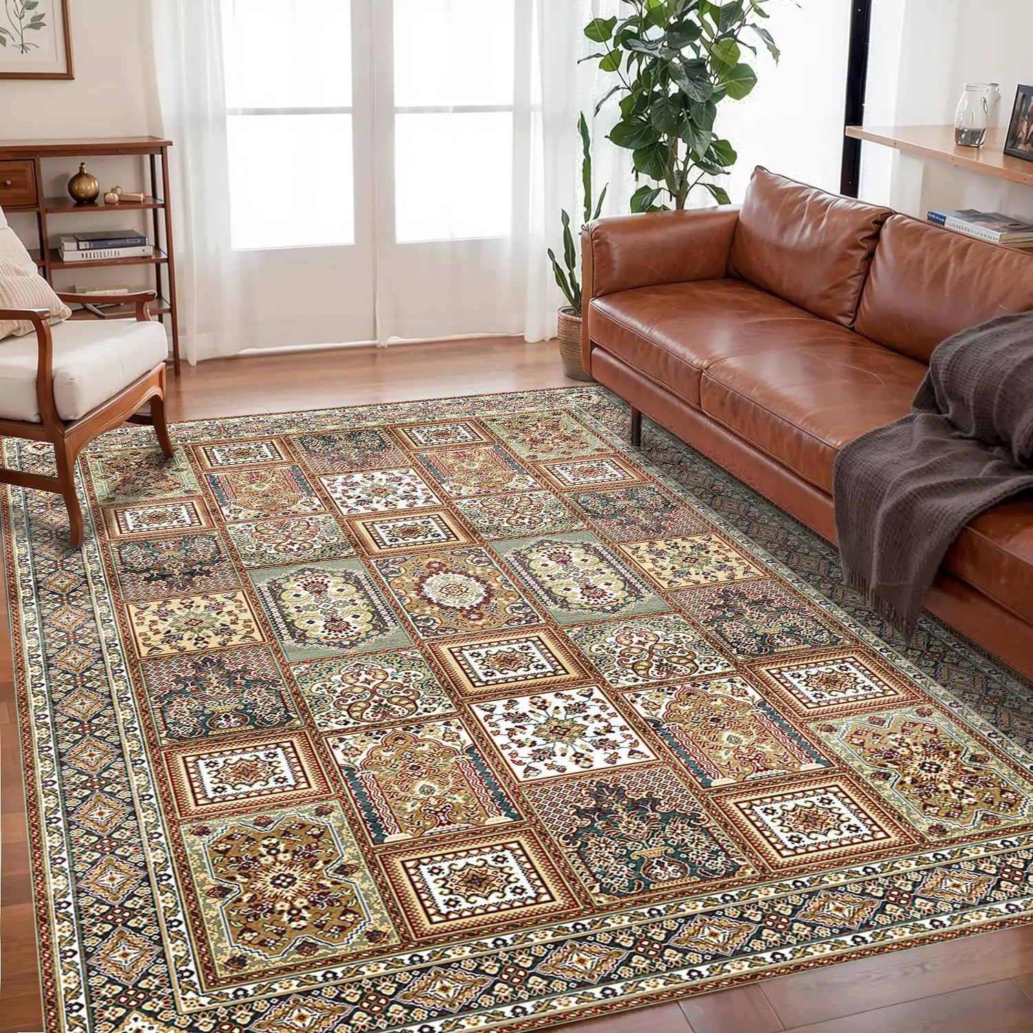 VIKAMA Bohemian Vintage Rug - Stain-Resistant and Easy-Care Floor Mat
