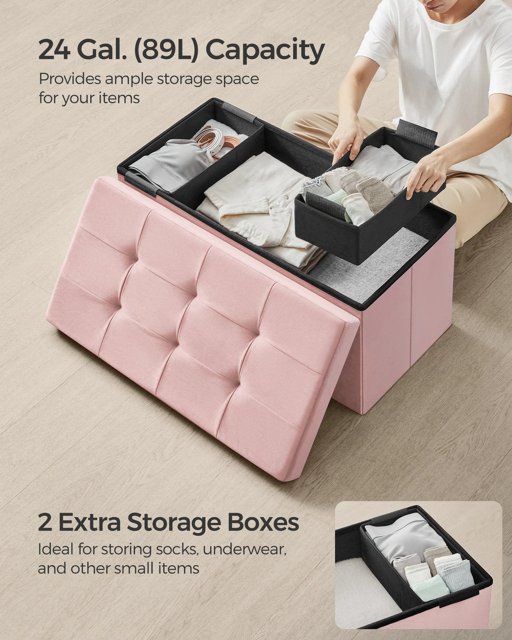 SONGMICS Ottoman Bench Foldable Storage