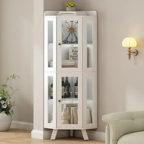 5 Tier Curio Cabinet with Glass Doors for Collectibles