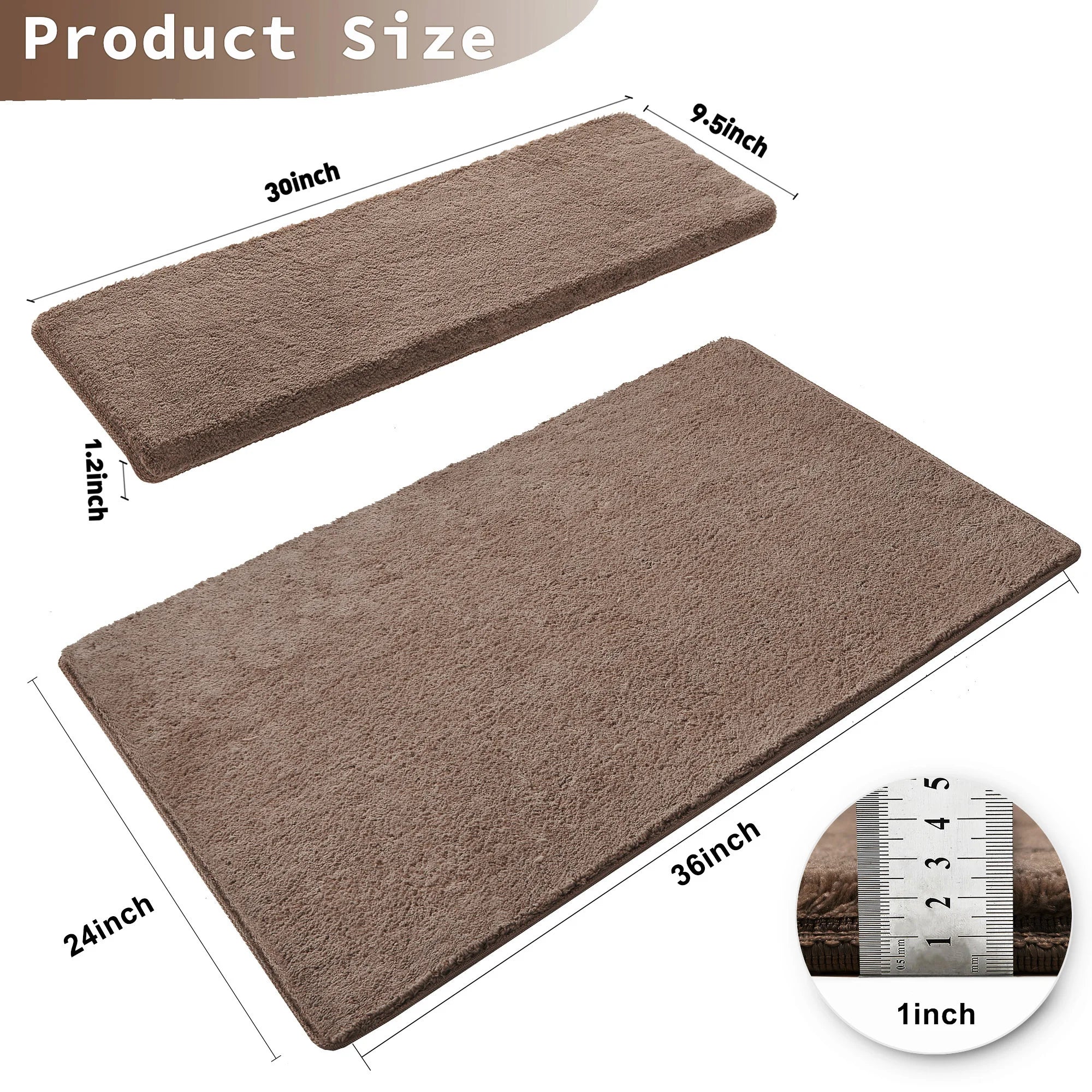 Bullnose Self-Adhesive Mats Non-Slip Stair Treads Ultra Plush Washable Decor