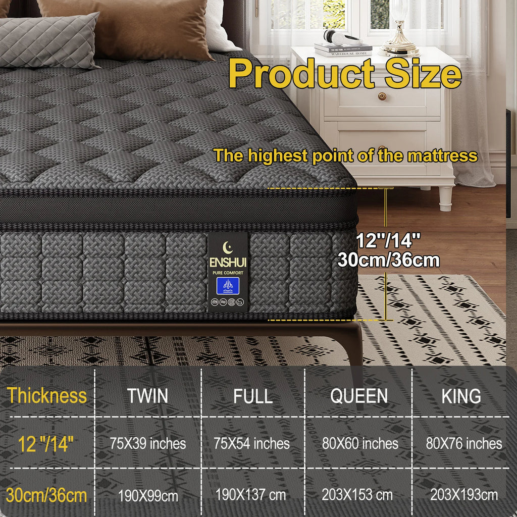 Queen Size Mattress 12/14inch Memory Foam Pocket Spring Boxed Mattress. Medium Firmness and Motion Isolation. Available in Twin, Full. Queen. King Size