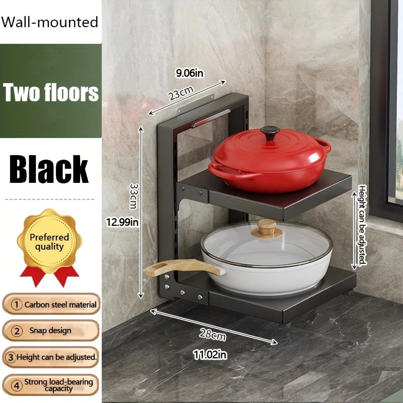 Adjustable Stainless Steel Kitchen Storage Rack .Black