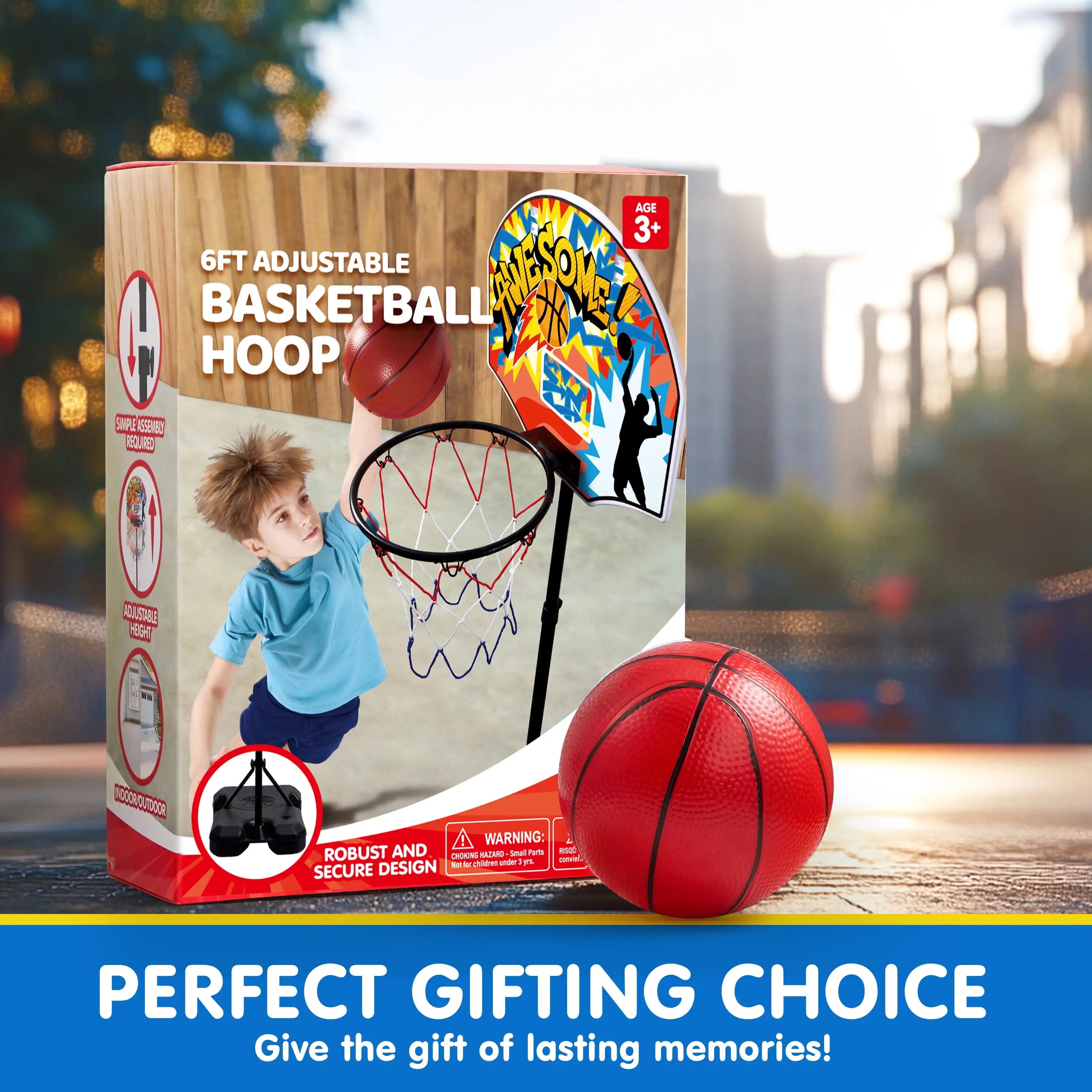 JOYFY 2.8-6.2 ft Adjustable Kids Basketball with 4 Balls for Toddlers, Indoor, and Outdoor
