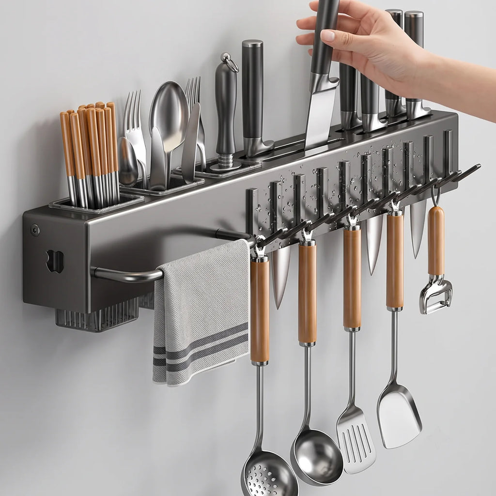 Heavy Duty Carbon Steel No Drill Wall Mount Kitchen Organizer