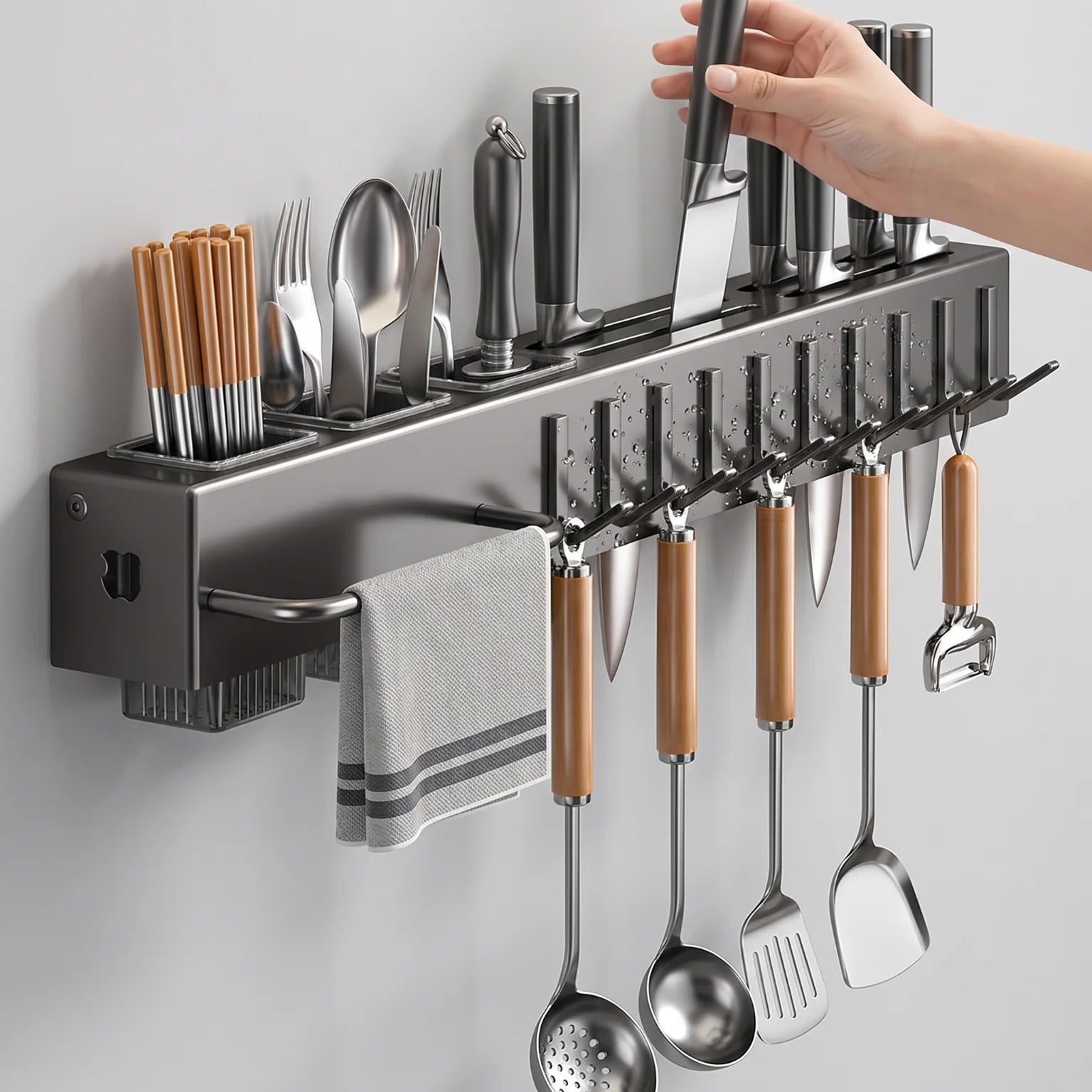 Heavy Duty Carbon Steel No Drill Wall Mount Kitchen Organizer