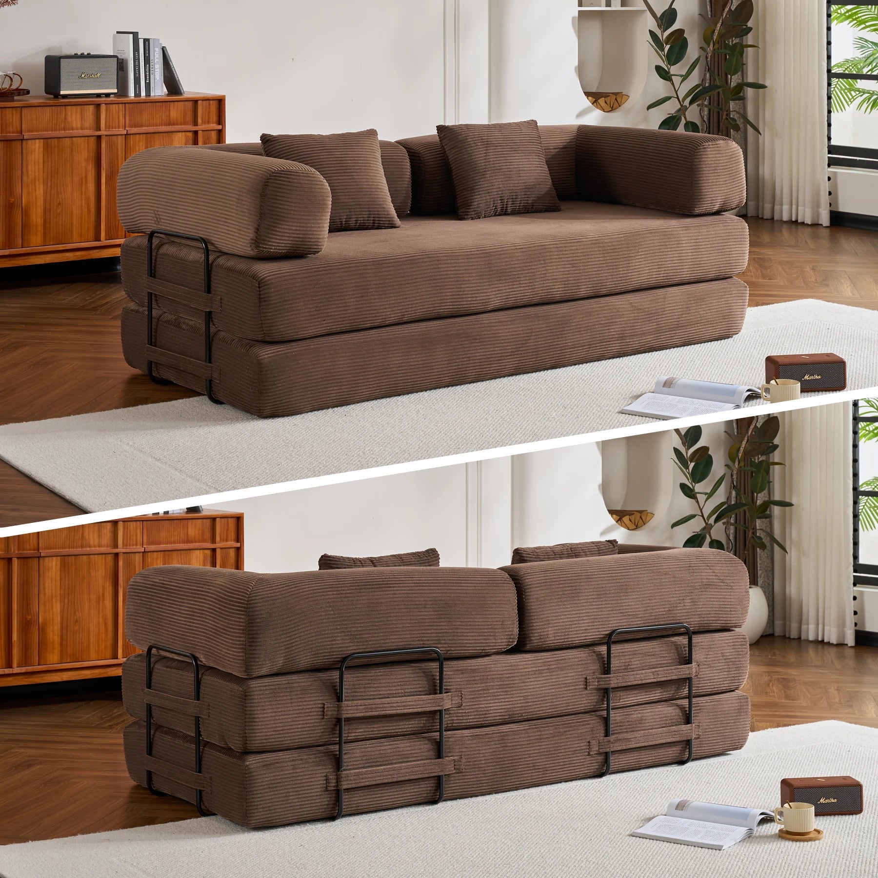 Oversized Corduroy Convertible Futon Bed and Loveseat for Small Spaces