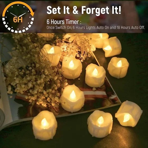 Flameless Flickering LED Tea Lights with Timer 24Hours Automatic
