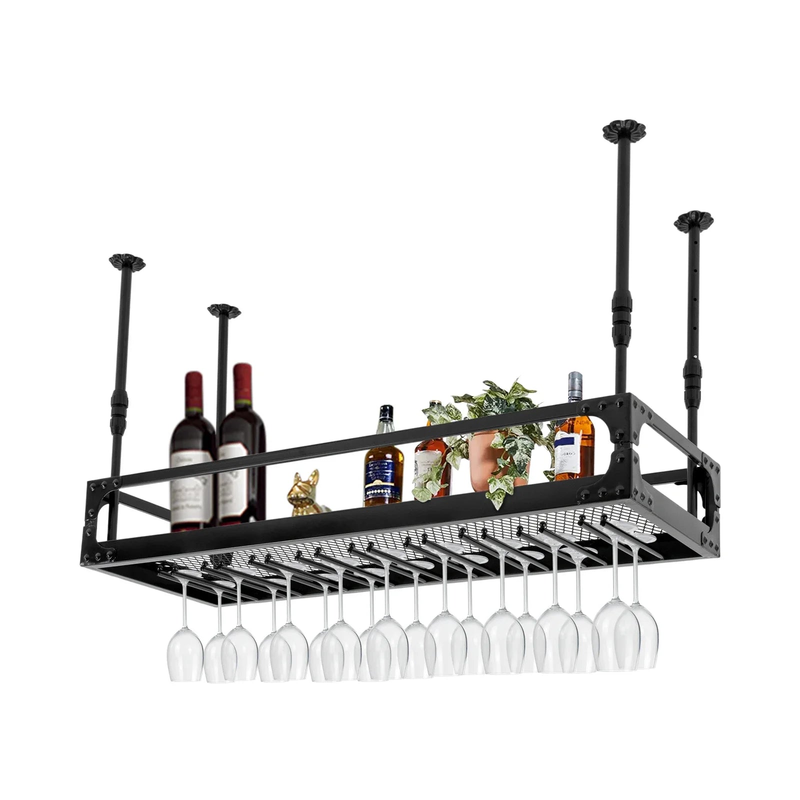 Ceiling Mount Iron Wine Rack with Stemware Holder