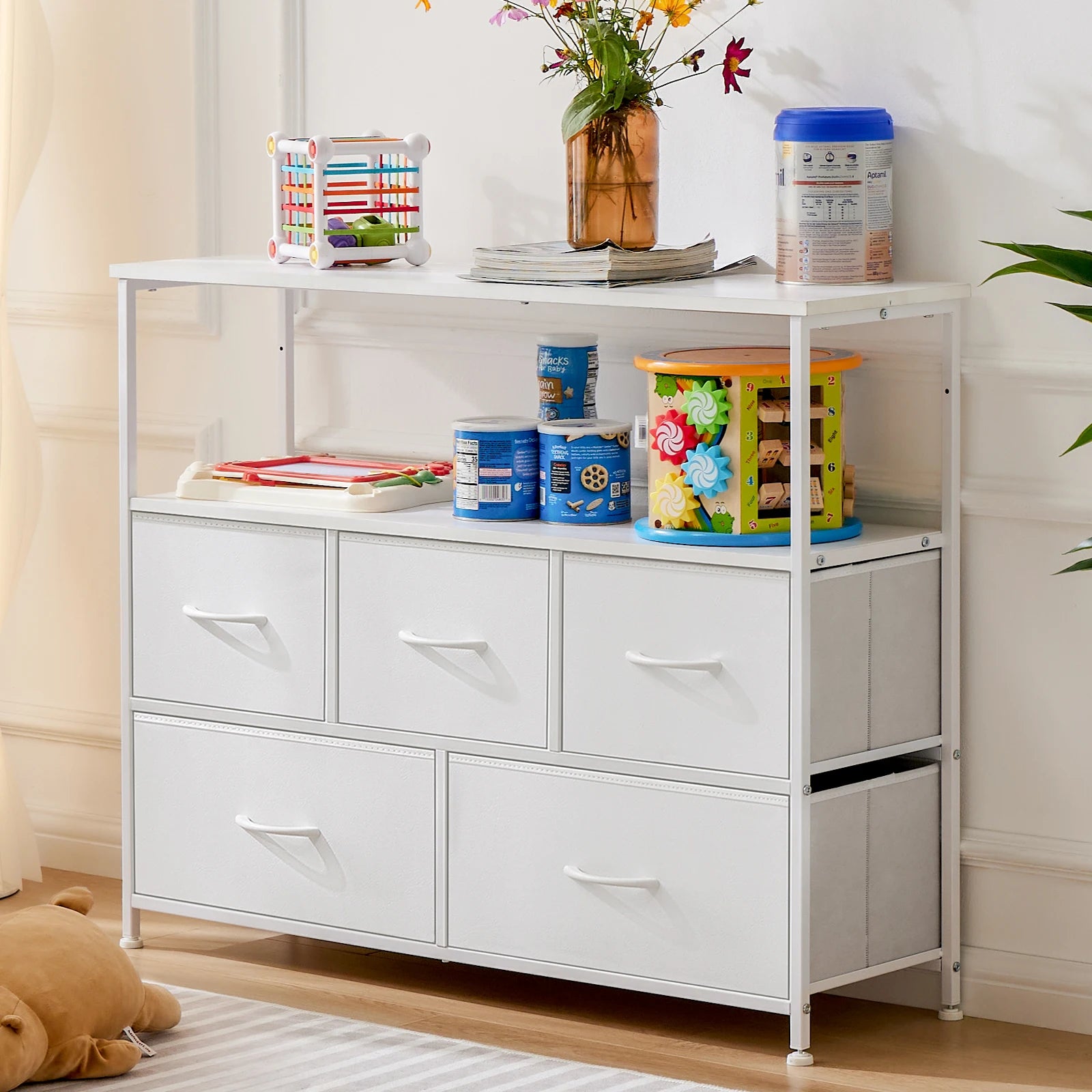 JHK  TV Stand with 5 Storage Drawers