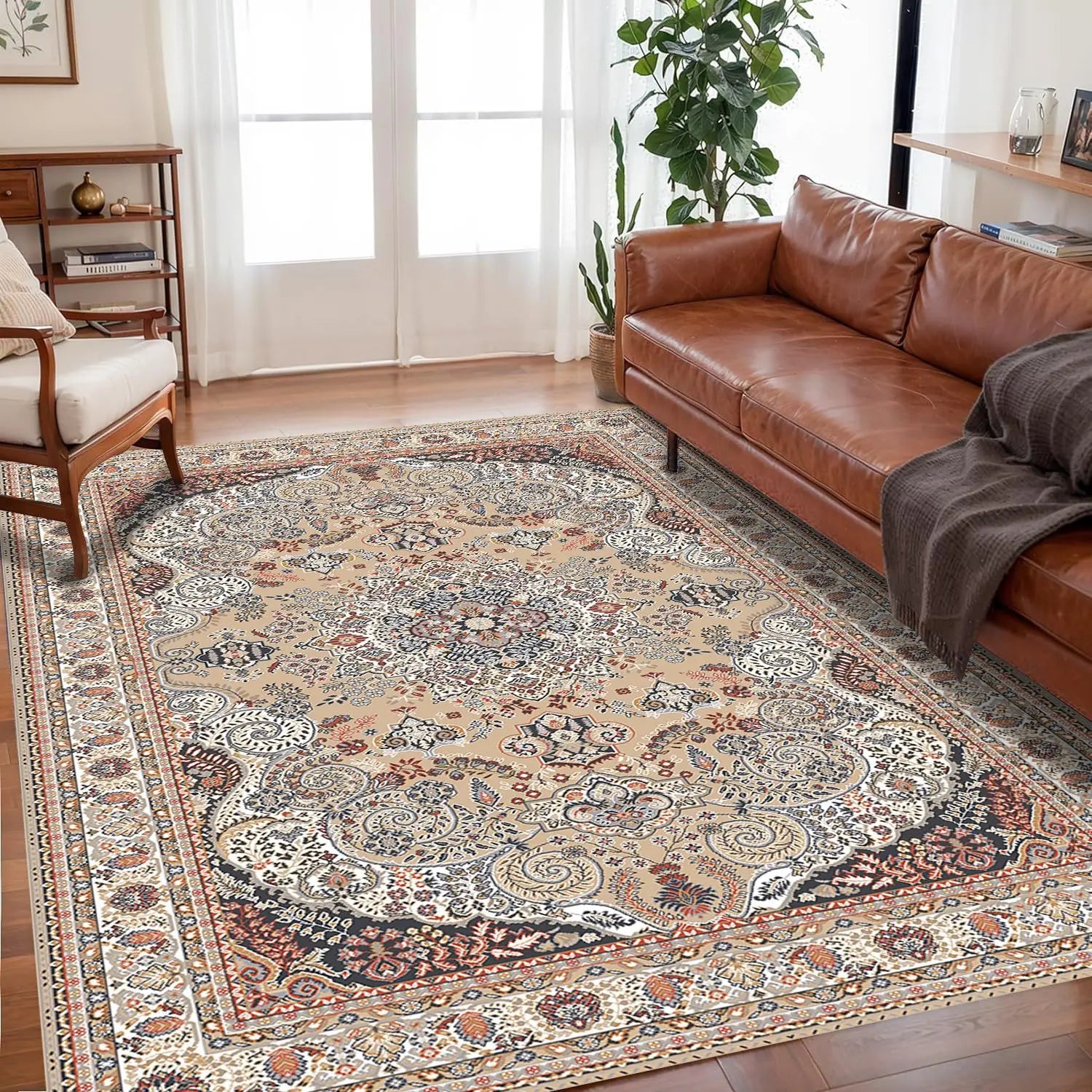VIKAMA Bohemian Vintage Rug - Stain-Resistant and Easy-Care Floor Mat