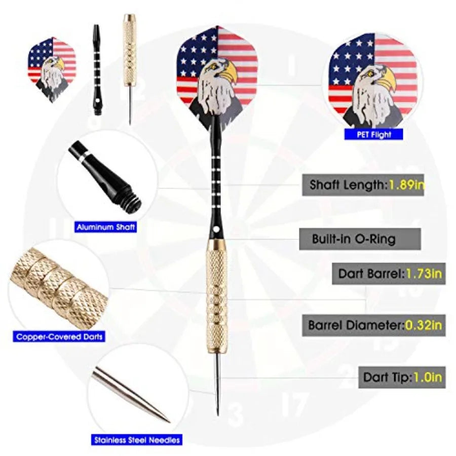 UZOPI 15 Packs Steel Tip Darts 18 Grams with Dart Sharpener, 3 Extra Flights, Aluminum Shafts, and Brass Barrels