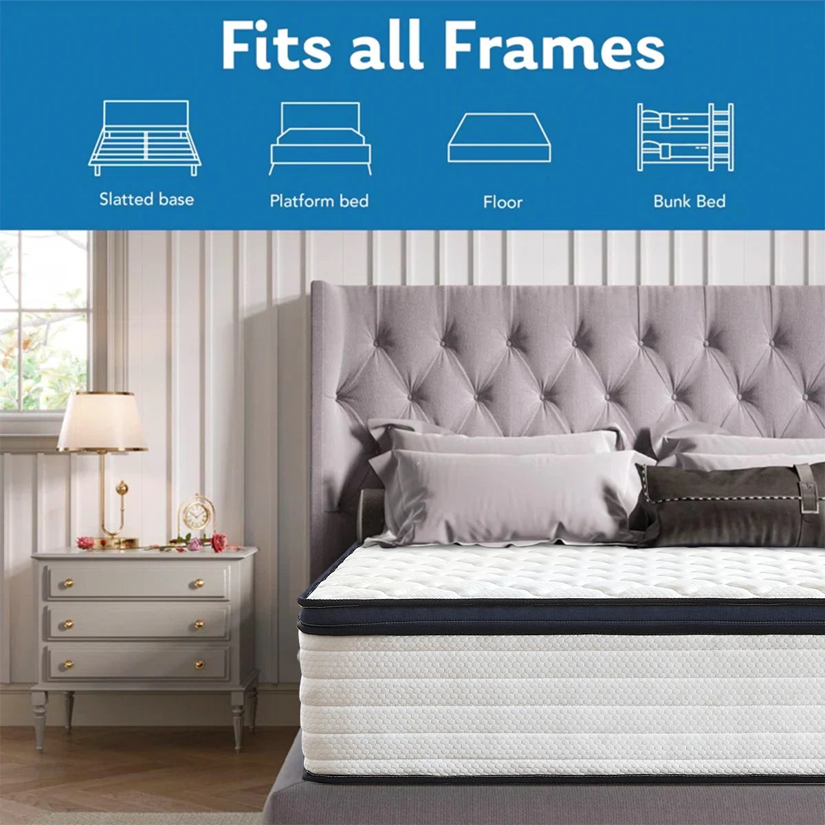 Euro Top Gel Memory Foam Hybrid Mattress In A Box Twin Full Queen King Medium Firm with Motion Isolation
