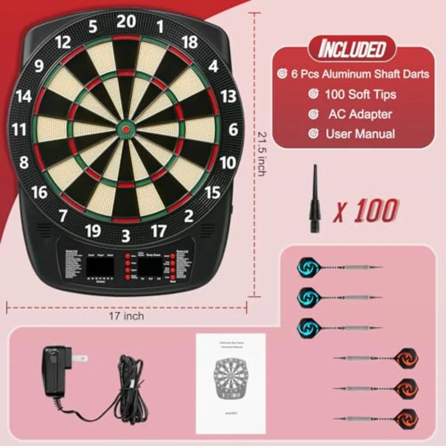 LED Light Electronic Dart Board with 6 Soft Tip Darts