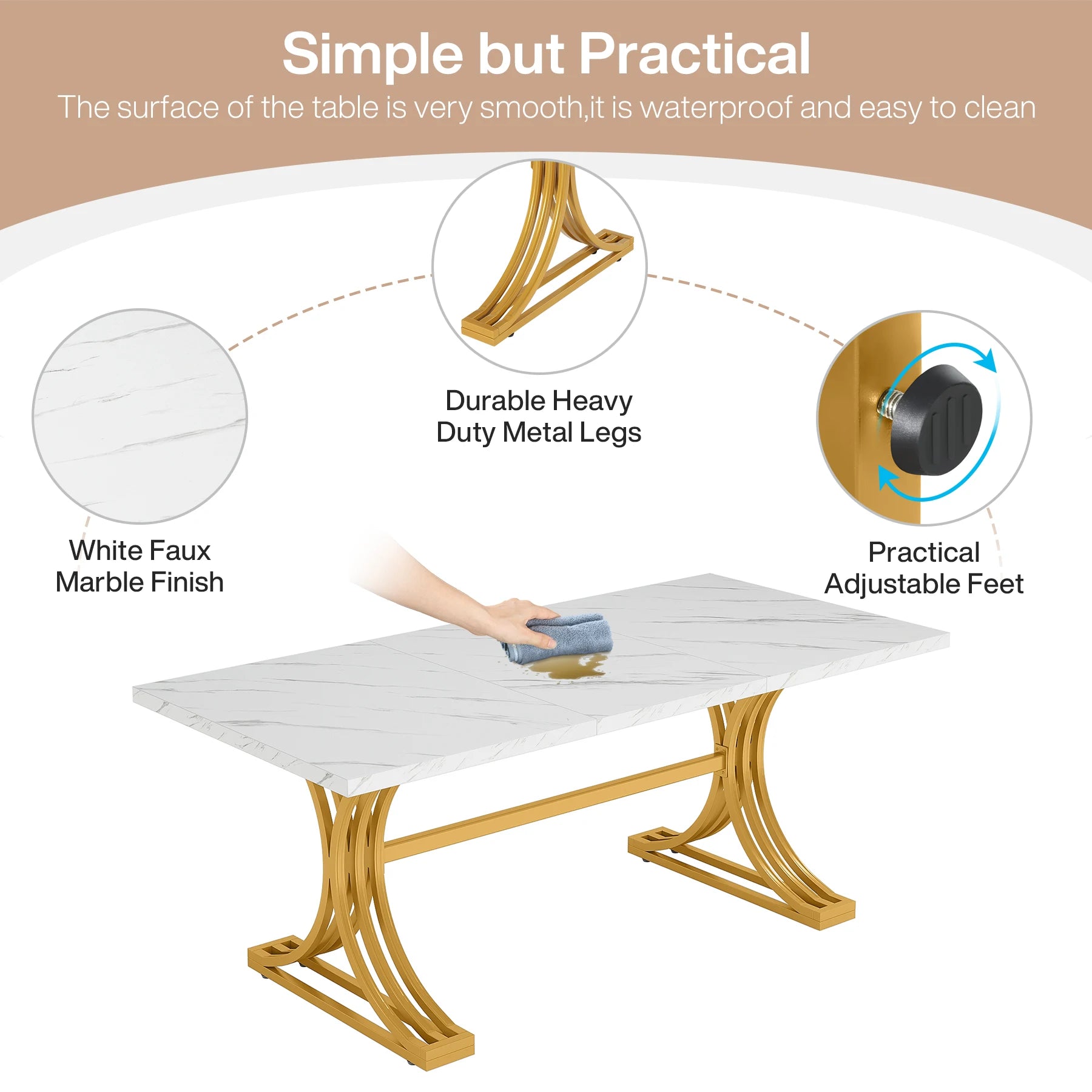 Tribesigns Faux Marble Rectangular Dining Table for 4 -6 People