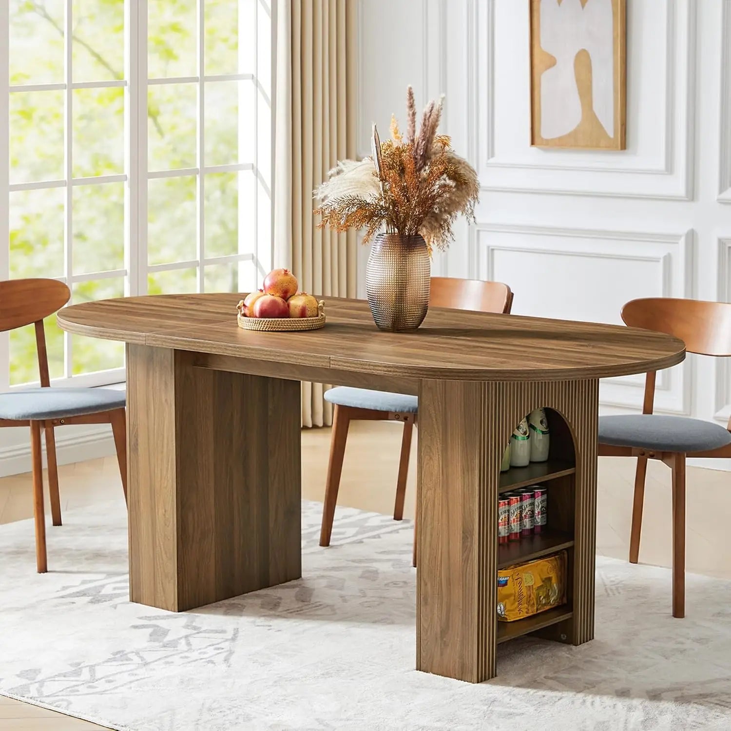 41-78" Modern Oval Extendable Dining Table with Stylish Fluted Base for 4-8 People