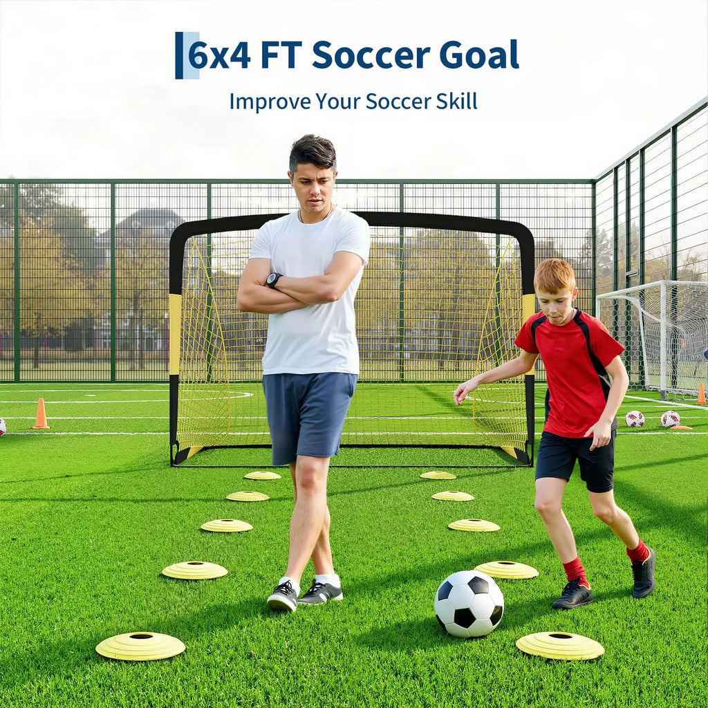 Pop Up Soccer Goal Set of 2 Backyard Net Portable with Ball Cones and Pump