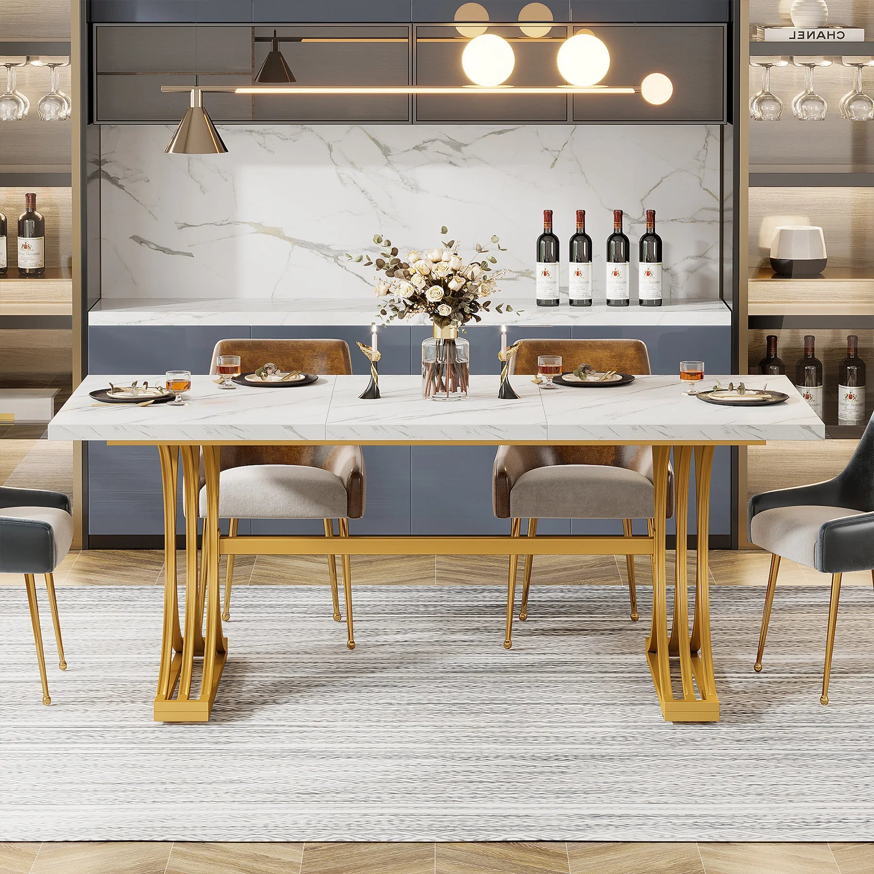 Tribesigns Faux Marble Rectangular Dining Table for 4 -6 People