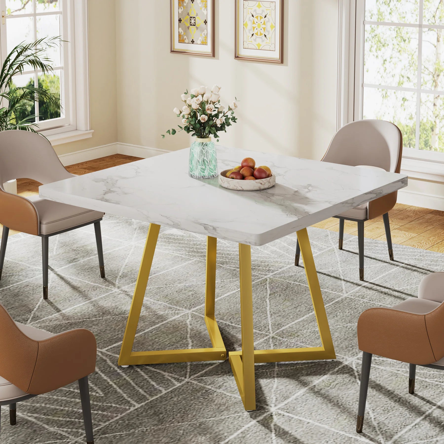 Tribesigns Wooden Square Dining Table with Metal Base for 4