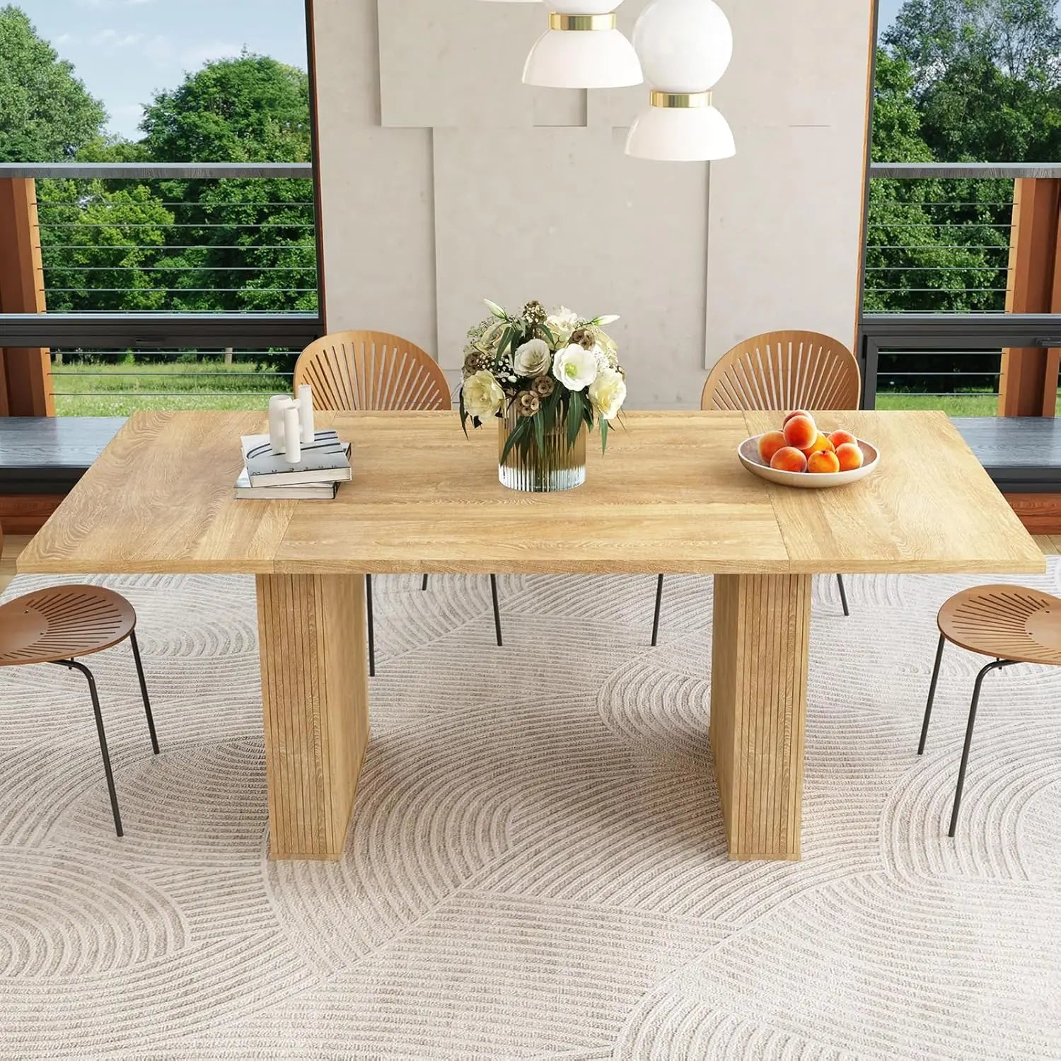 41-78" Modern Oval Extendable Dining Table with Stylish Fluted Base for 4-8 People