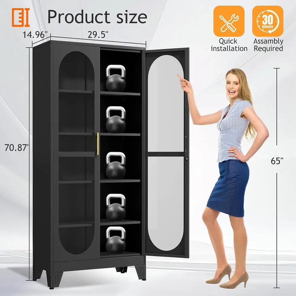 71"Curio Cabinet with Glass Doors, 4 Adjustable Shelves