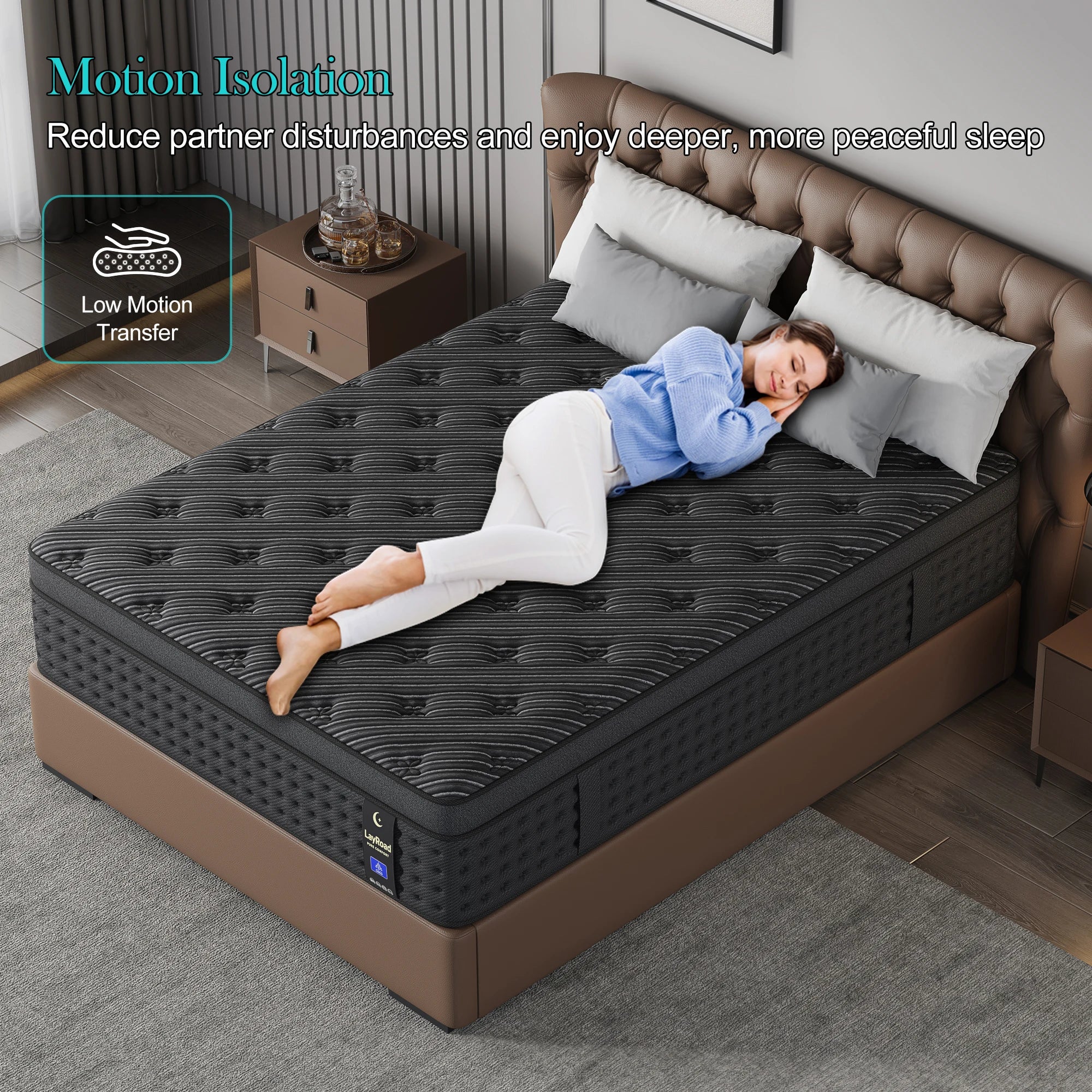 LayRoad 12/14" Memory Foam Gel Mattress In A Box Twin Full Queen King Medium Firm with Motion Isolation