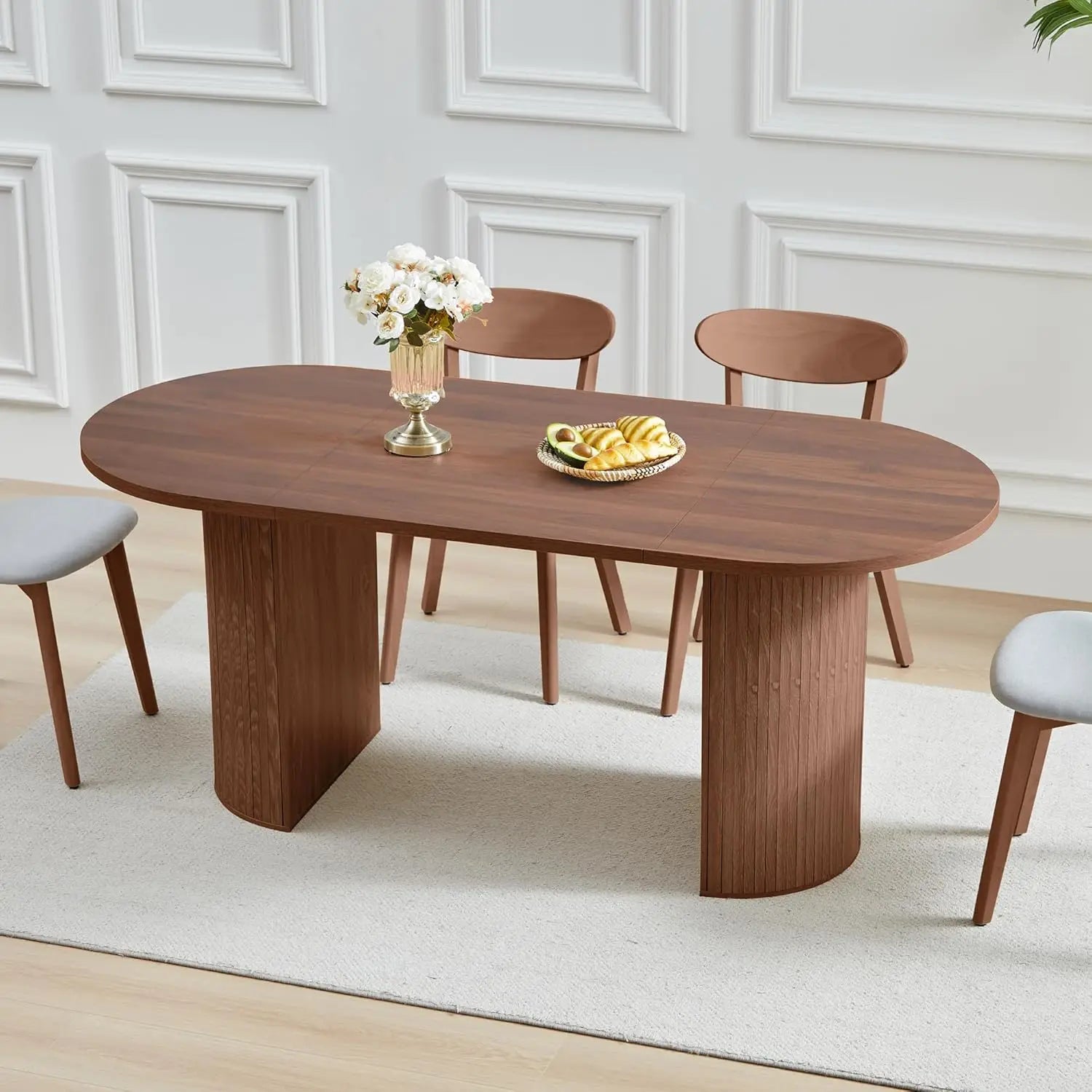 41-78" Modern Oval Extendable Dining Table with Stylish Fluted Base for 4-8 People
