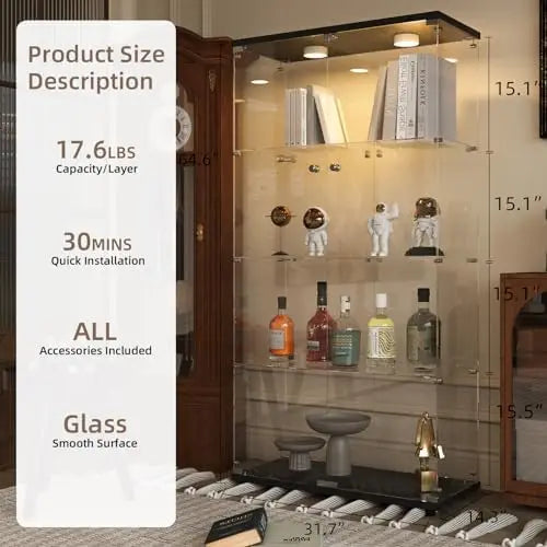 Curio Cabinet with White LED Lights, and 4 Shelves with 2 Doors