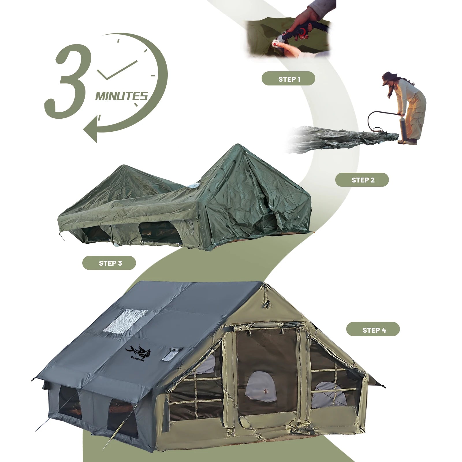 Pakicetus Portable Air Tent with Carry Bag for 4-8 Persons