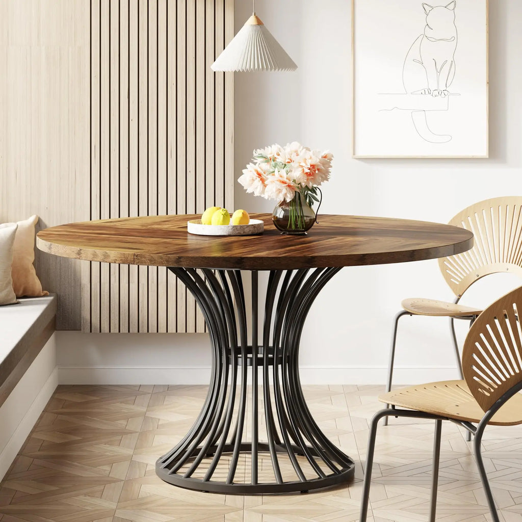 Tribesigns 47" Wooden Round Dining Table with Metal Base for 4-6 People