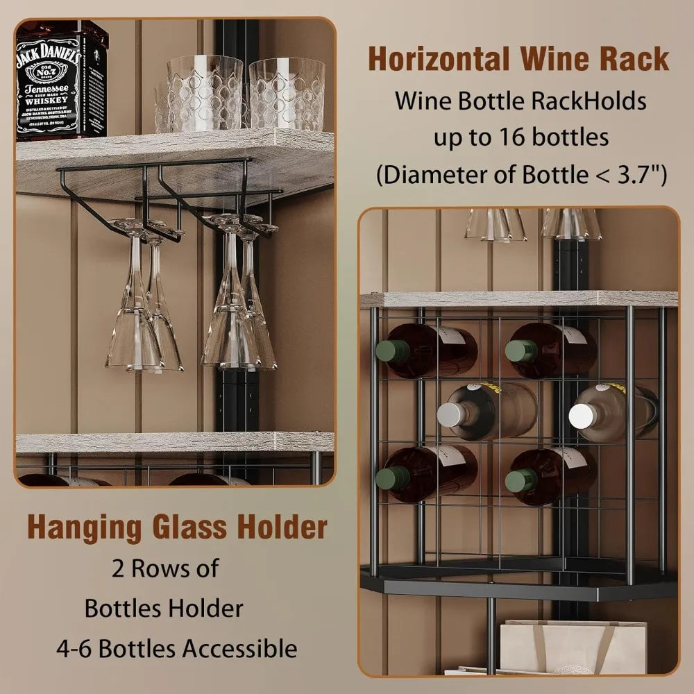 5-Tier Corner Wine Rack with Glass Holder