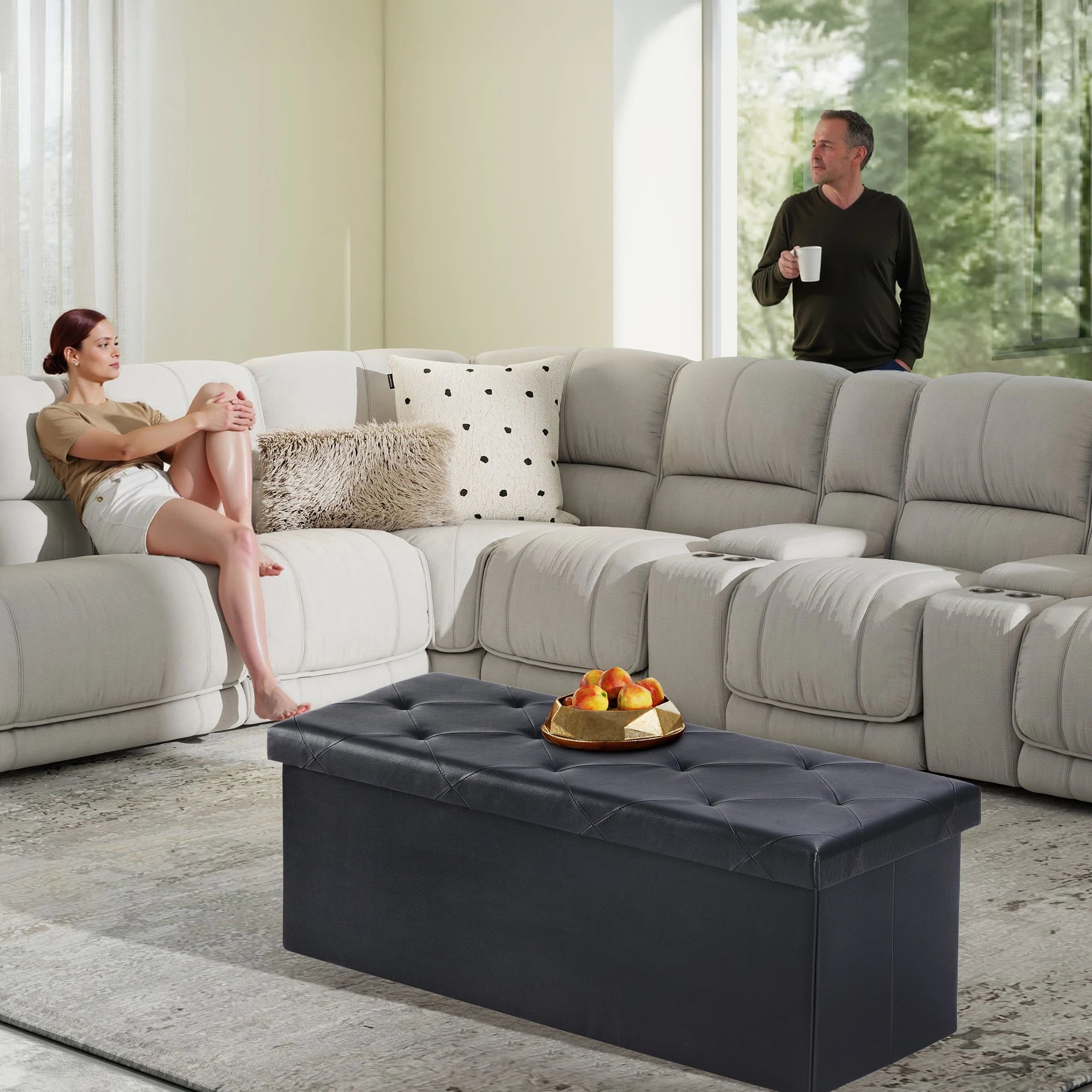 JHK 43" Leather Folding Ottoman