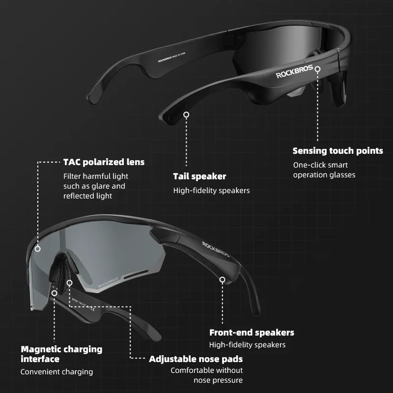 ROCKBROS Polarized Cycling Glasses with Wireless Bluetooth 5.2 Headset