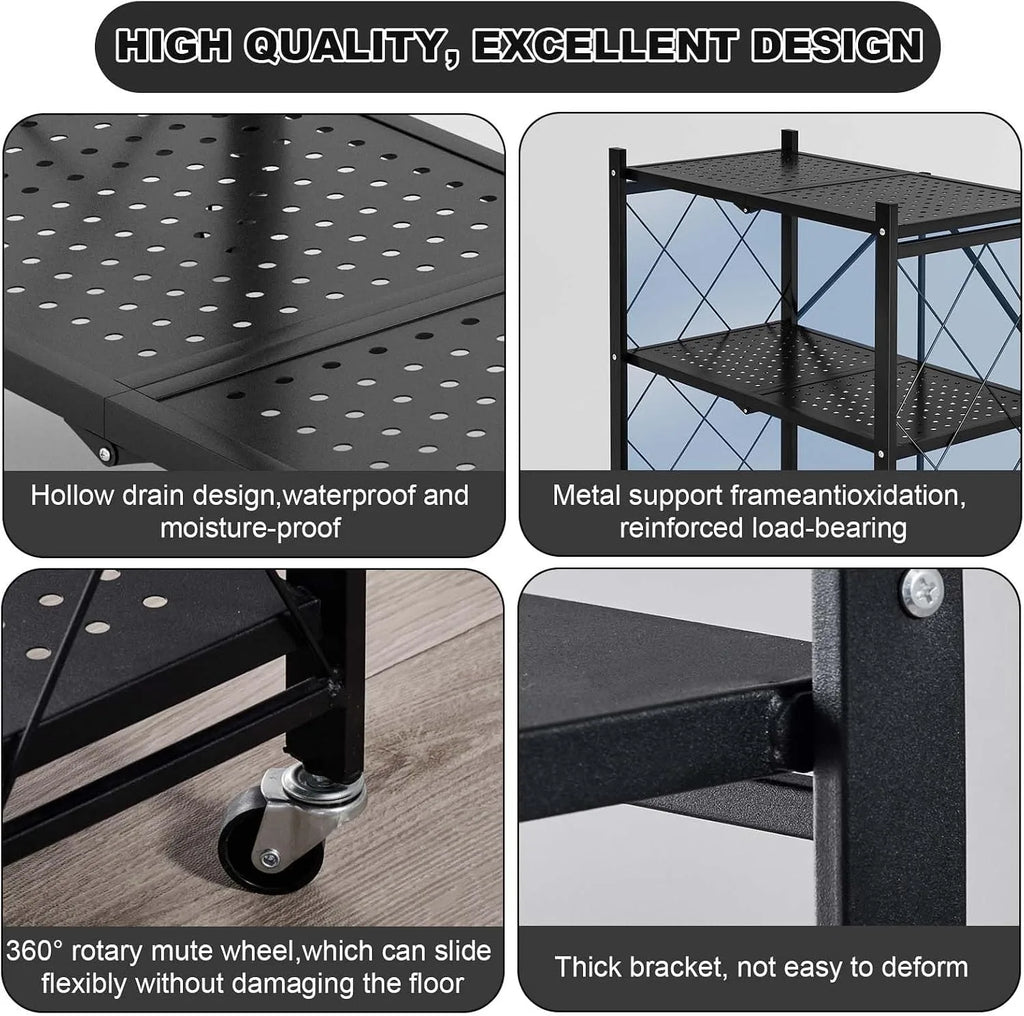 Heavy Duty 5-Tier Collapsible Metal Storage Rack with Wheels