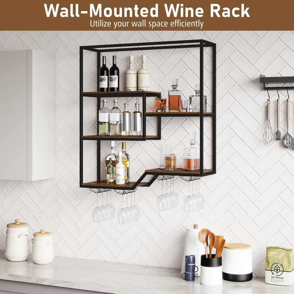6-Tier Wall Mounted Wine Rack with Bottle Display