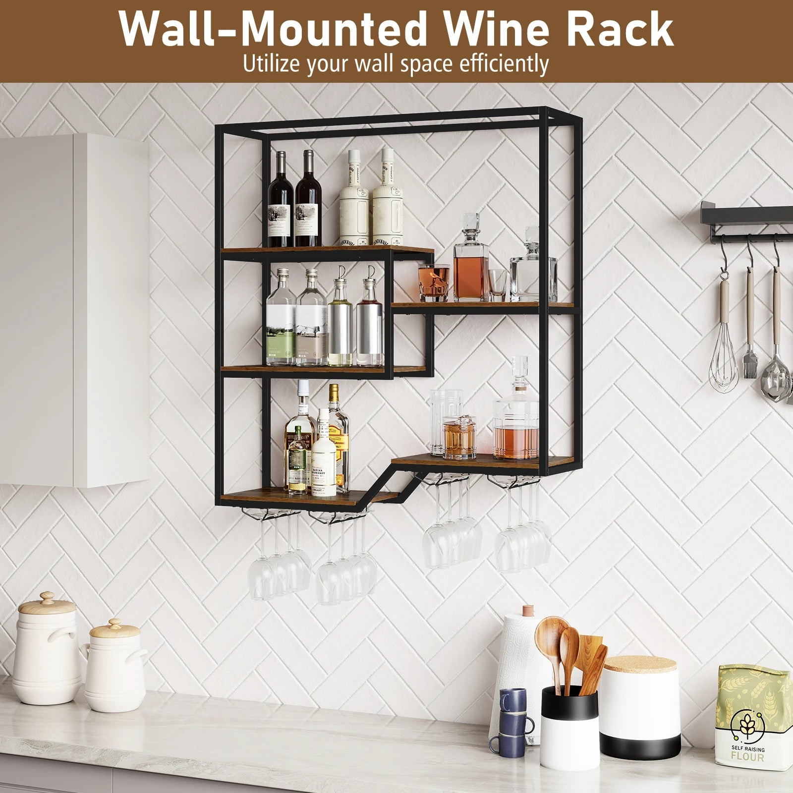 6-Tier Wall Mounted Wine Rack with Bottle Display