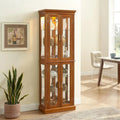 Oak Wooden 6-Shelf Lighted Curio Cabinet with Glass Doors for Living Room Display