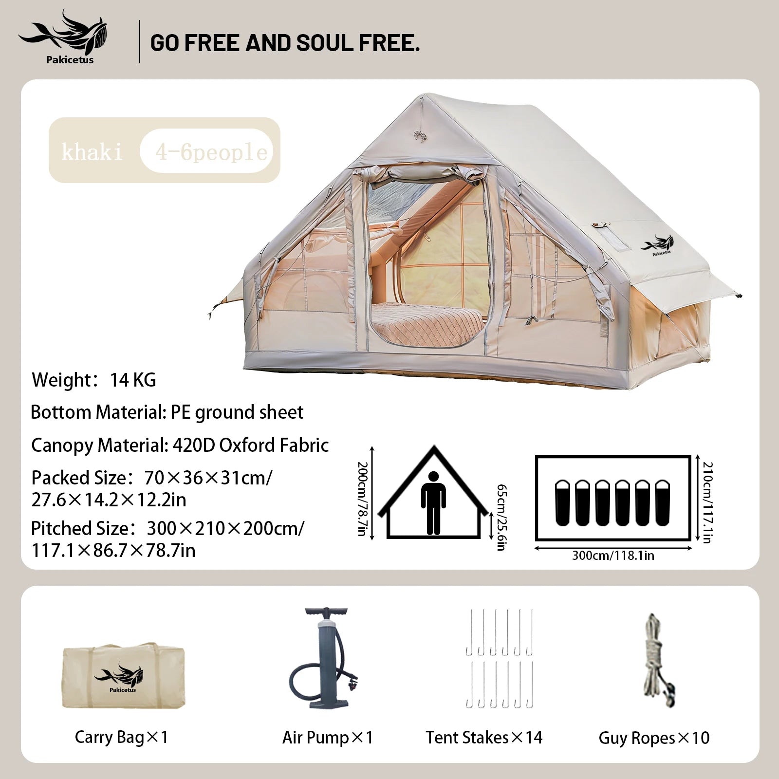 Pakicetus Portable Air Tent with Carry Bag for 4-8 Persons