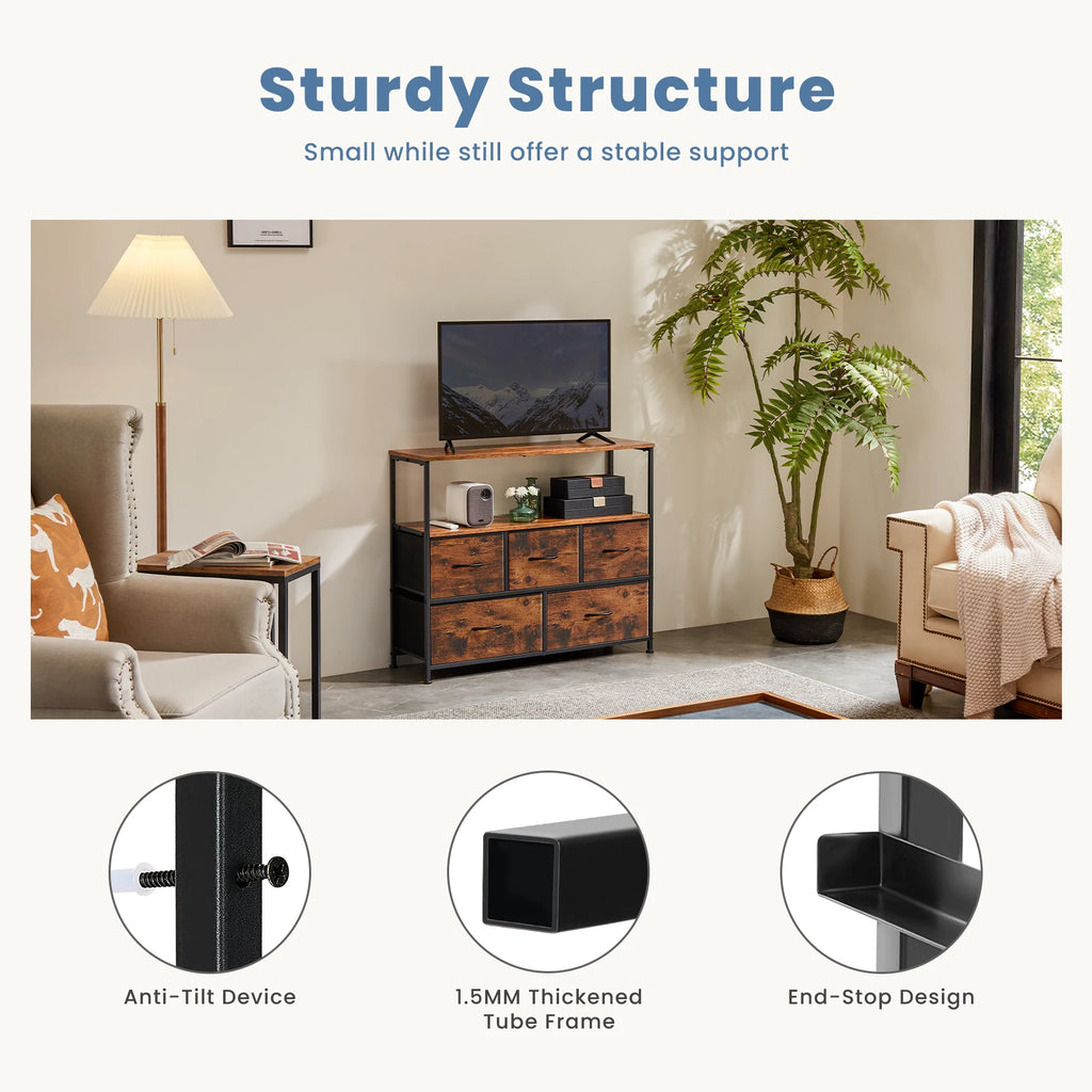JHK  TV Stand with 5 Storage Drawers