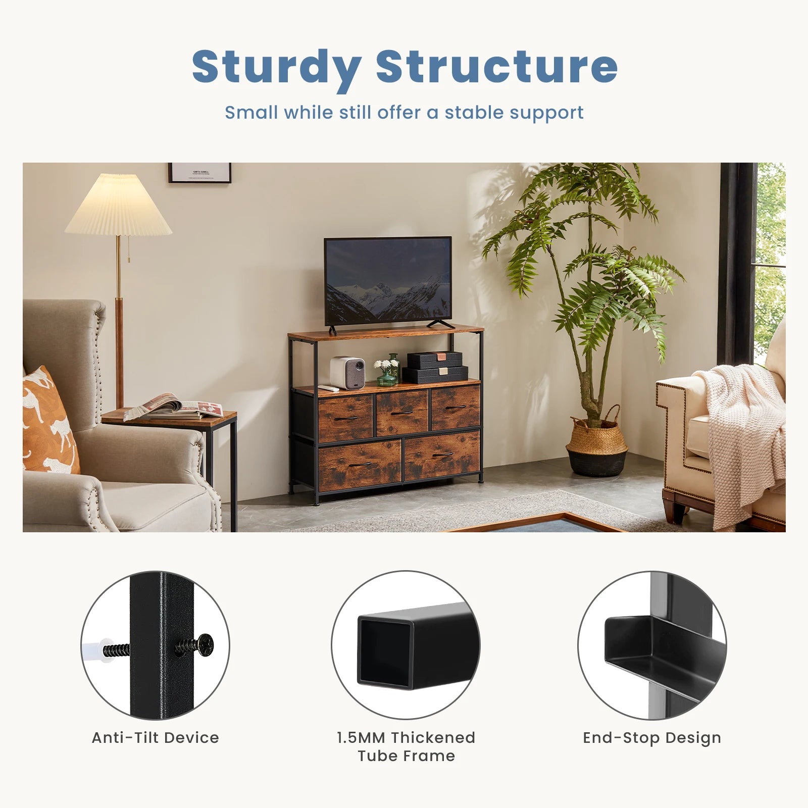 JHK  TV Stand with 5 Storage Drawers