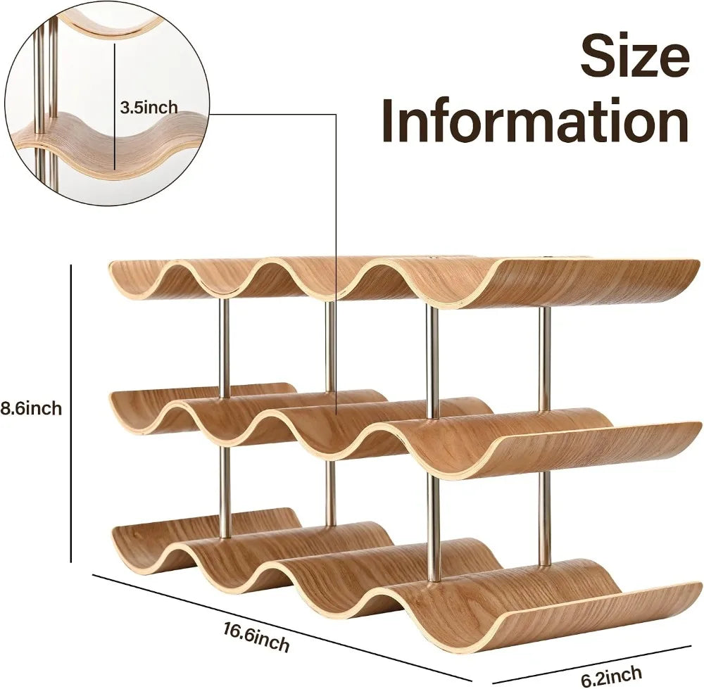 3-Tier Wood Wine Countertop Rack for 12 Bottles