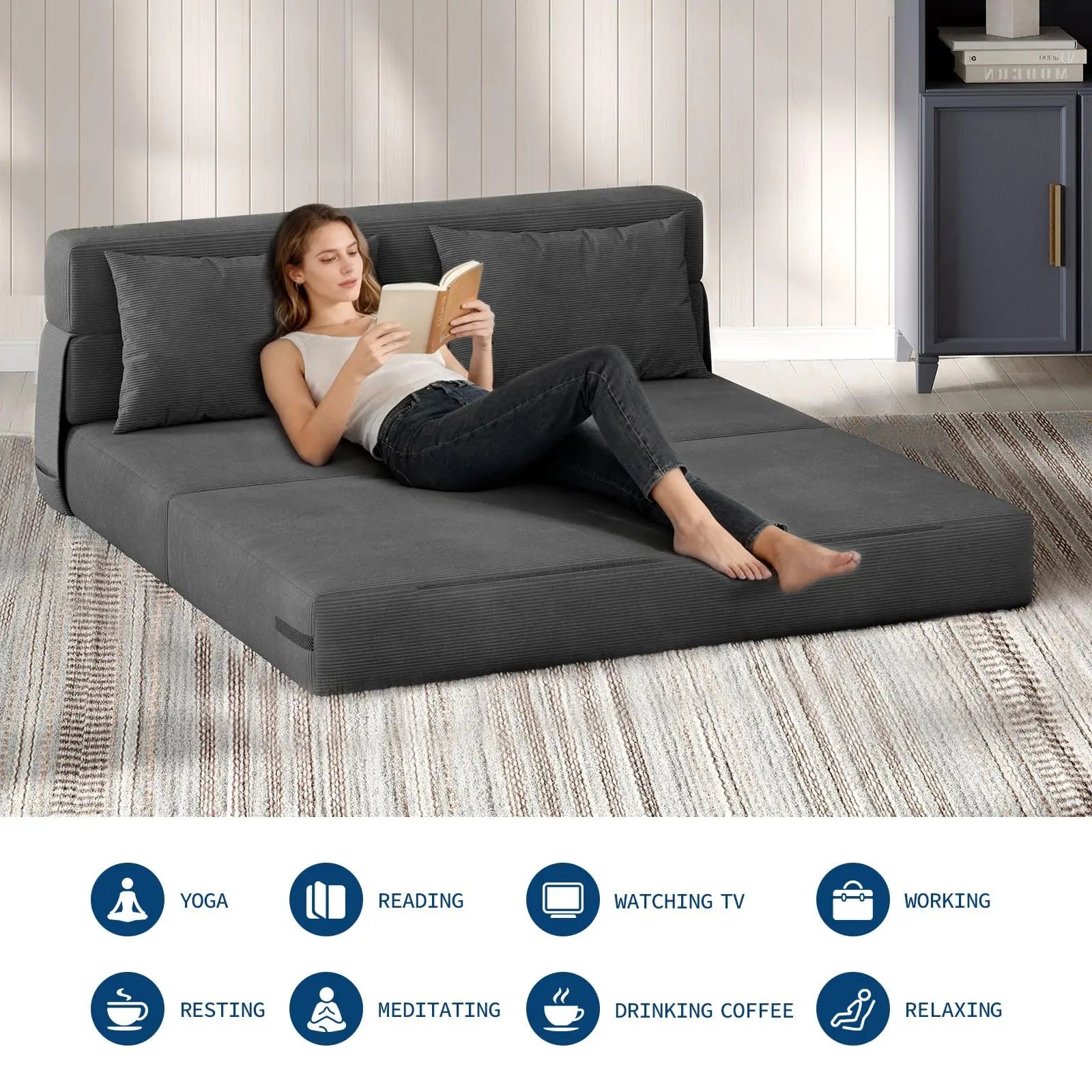 4-in-1 Folding Corduroy Sofa Bed with Pillow