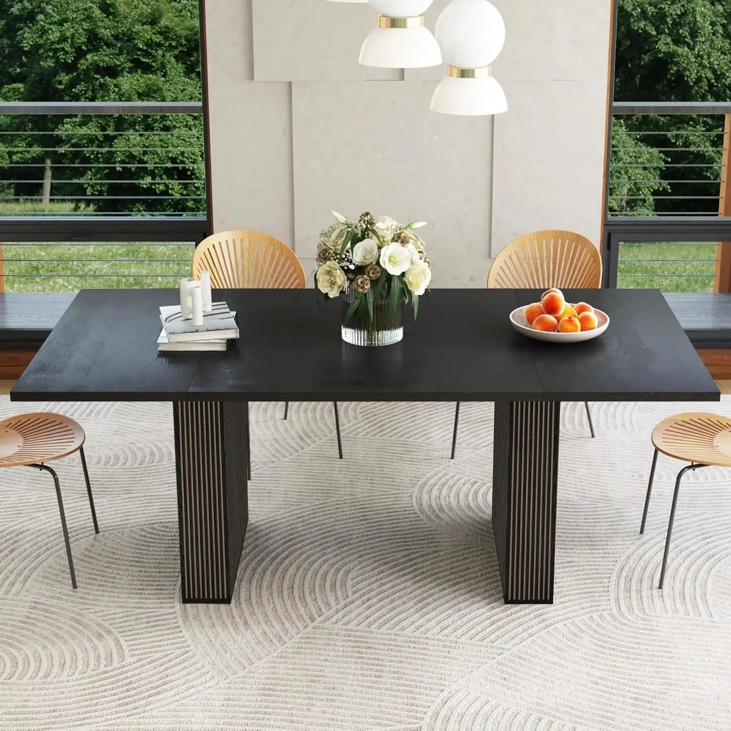 41-78" Modern Oval Extendable Dining Table with Stylish Fluted Base for 4-8 People