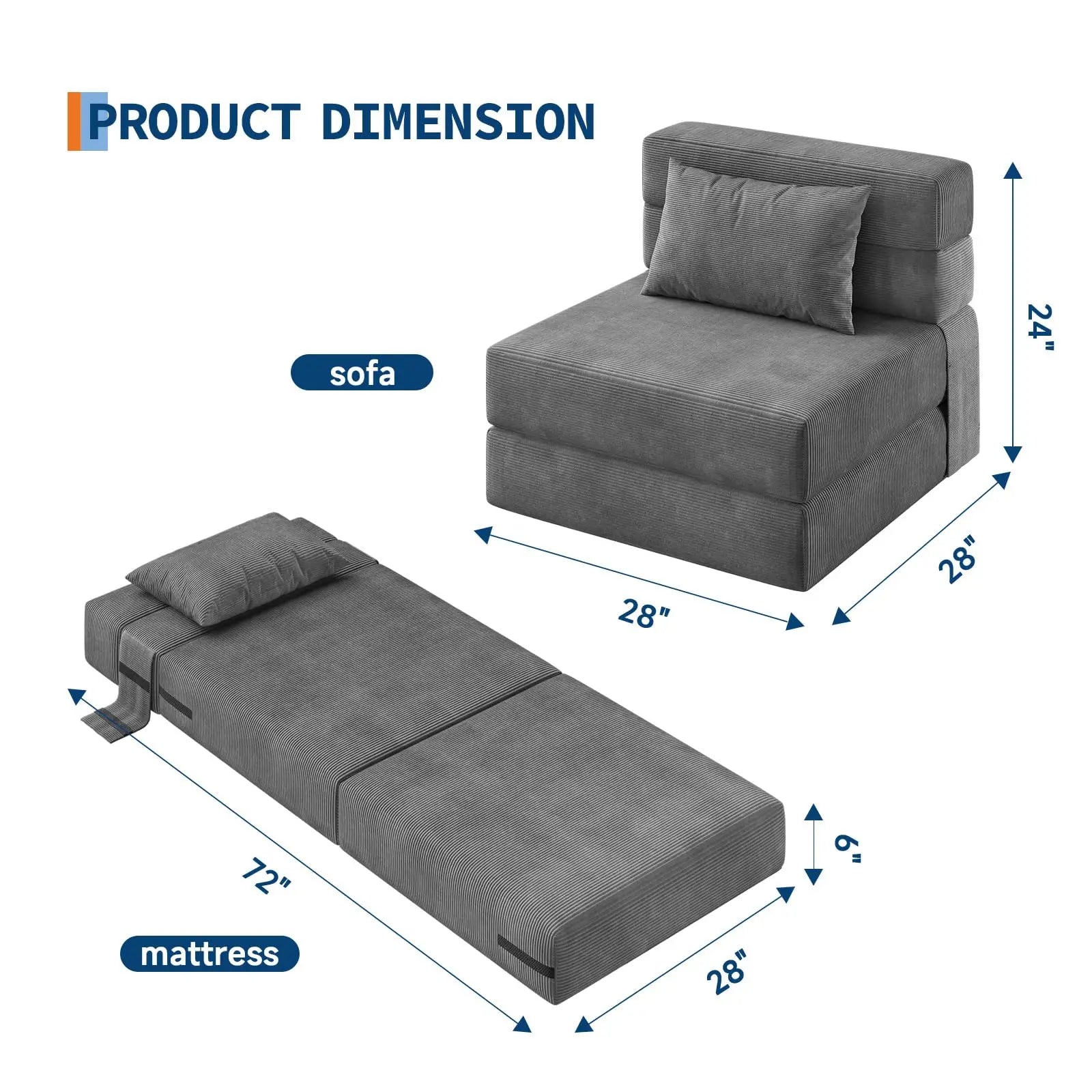 4-in-1 Folding Corduroy Sofa Bed with Pillow